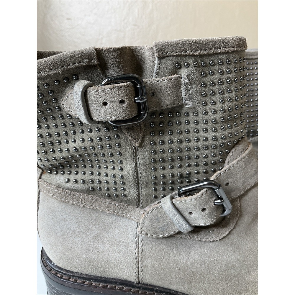 Coach Gates Women's Studded Taupe Gray Suede‎ Moto Combat Buckle Ankle Boots 6B - Picture 5 of 12
